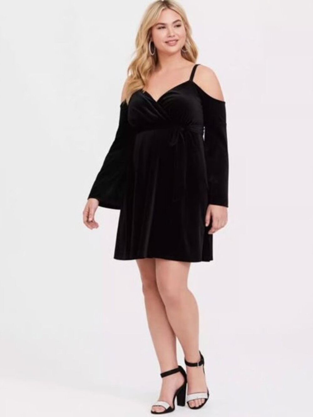 NWT - Torrid Size 5 Black Velvet Cold Shoulder Surplice Mini